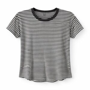Madewell Whisper Cotton Rib-Crewneck Tee Damien Stripe Black White Womens Size S